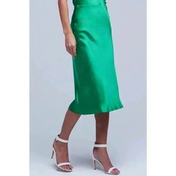 L'AGENCE Bias Silk Matching Set Midi Skirt Gold Chain Blouse Tank Cocktail Dress - Picture 12 of 16